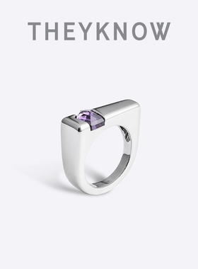THEYKNOW方形戒指signet天然水晶指环小众原创设计生日礼物
