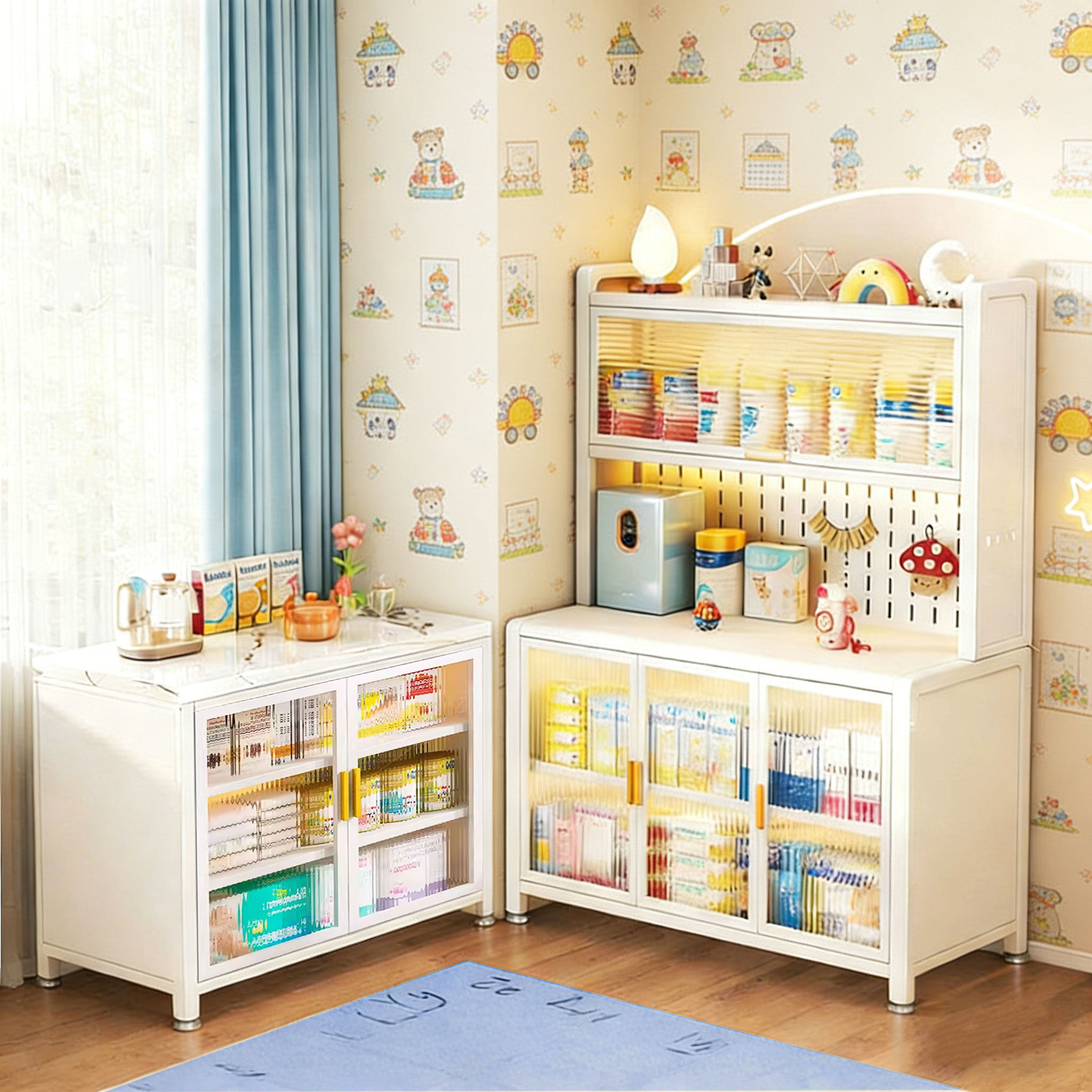 婴儿喂养台收纳柜靠墙储物架多层宝宝玩具用品奶粉岩板置物储物柜