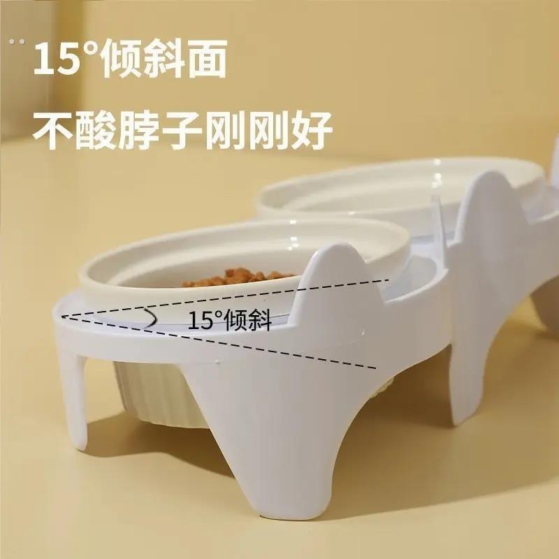 陶瓷猫碗猫咪陶瓷碗斜口饮水碗猫粮食盆猫咪喝水碗宠物专用双碗