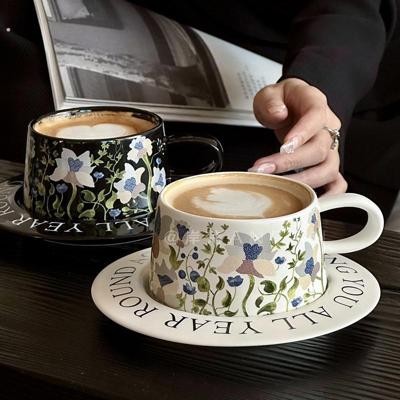 德国咖啡杯陶瓷杯碟套装小众杯子马克杯复古下午茶拿铁杯大容量杯
