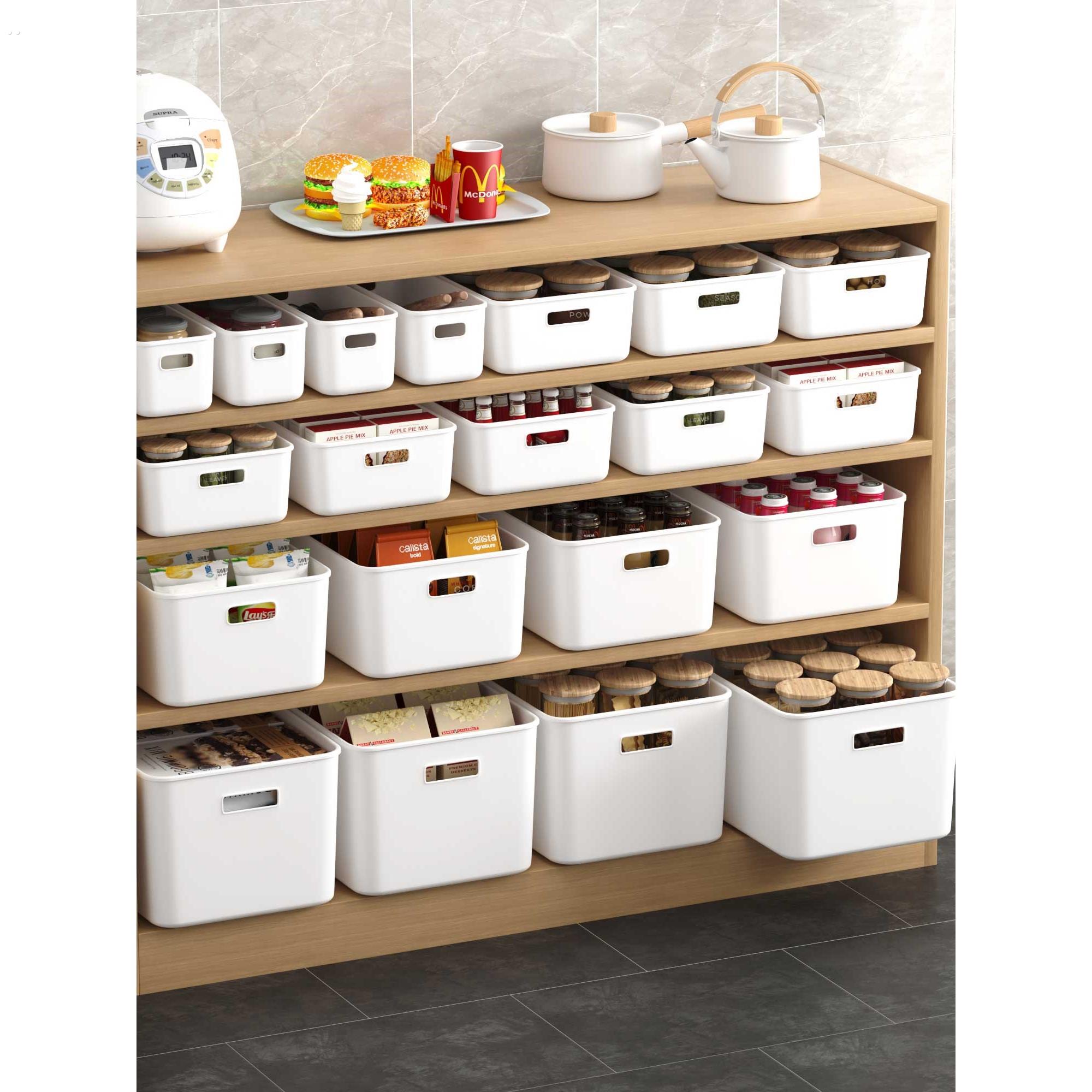 桌面杂物收纳盒零食玩具长方形储物盒家用整理盒厨房塑料箱收纳筐