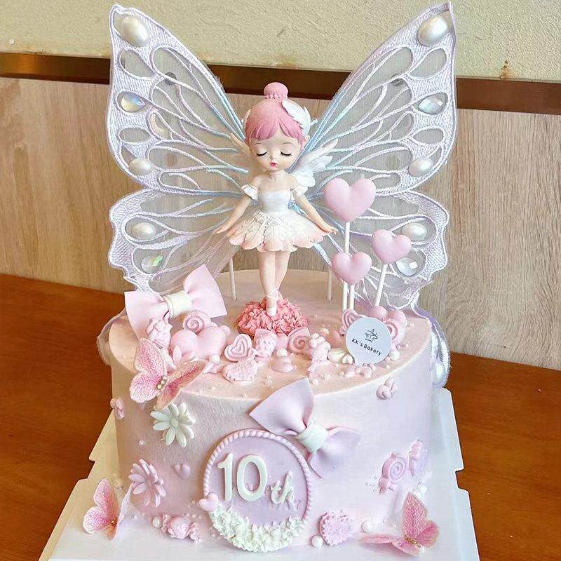 网红翅膀贝拉芭蕾舞女孩生日蛋糕装饰摆件蝴蝶甜品台烘焙蛋糕装扮