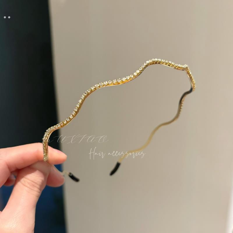 2025新款水钻波浪满钻细款发箍头饰女简约超仙发饰女编发发箍女
