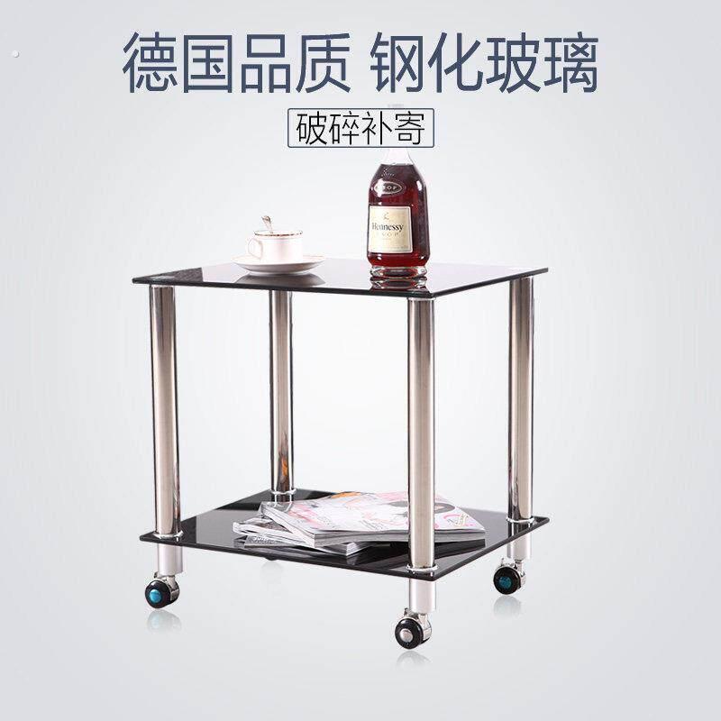 沙发边几小户型家用钢化玻璃长方形桌子茶几移动带滚轮转角小圆桌