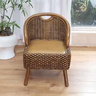 手工藤编阳台客厅小椅子榻榻米靠背小凳子家用实木休闲椅简约中式