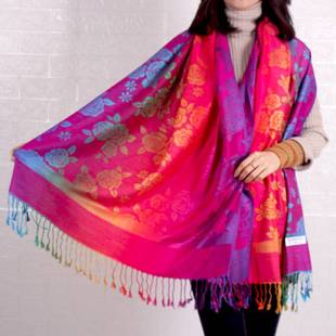 彩色渐变小花围巾民族风加长提花披肩丽江尼泊尔景区围脖女士长巾