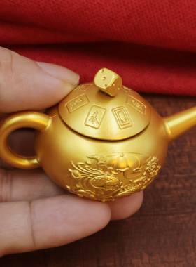 黄铜双鱼把把壶手把件金色可旋转