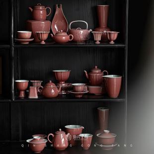 北溪堂豇豆红系列陶瓷功夫茶具不烫手泡茶壶盖碗单个主人杯品茗杯