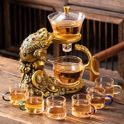 创意茶杯金蟾玻璃全自动茶具套装家用招财进宝懒人泡茶器功夫茶具