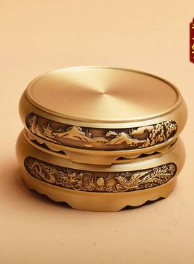 黄铜米缸百福缸聚宝盆塔圆形摆件底座花瓶茶壶小号花盆景铜底座