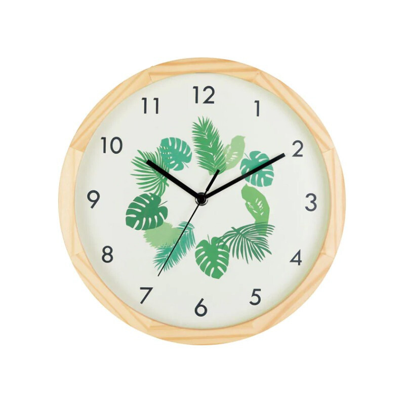 nitori日本挂墙卧室实木树叶时钟