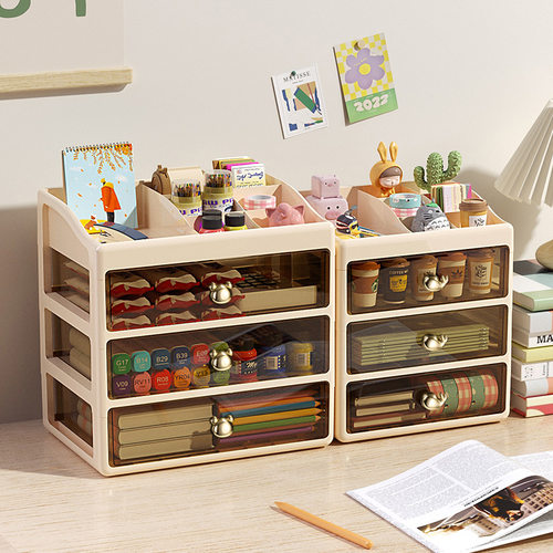 桌面收纳盒抽屉式办公室书桌上文具化妆品储物箱整理多层置物架柜