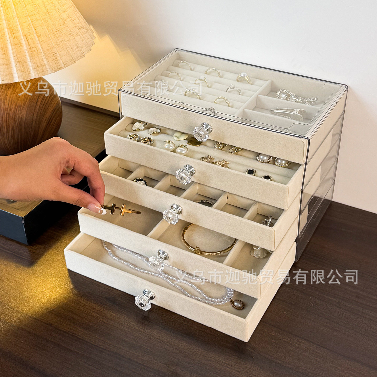 首饰盒高档精致抽屉式耳环耳钉戒指项链手镯大容量手饰品收纳盒