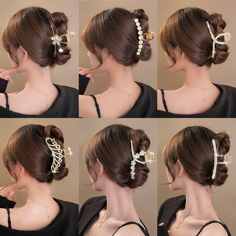 水钻猫眼石抓夹发夹气质夹子高级感头饰后脑勺女夏季发抓鲨鱼夹子