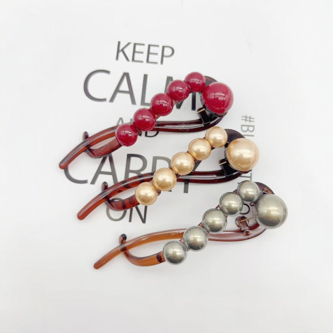 简约珍珠一字发夹扭扭夹女新款百搭后脑勺高级感抓夹盘发夹子头饰