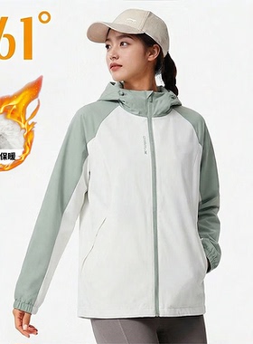 361°运动外套女装绒里风衣2025冬季新款宽松保暖连帽上衣