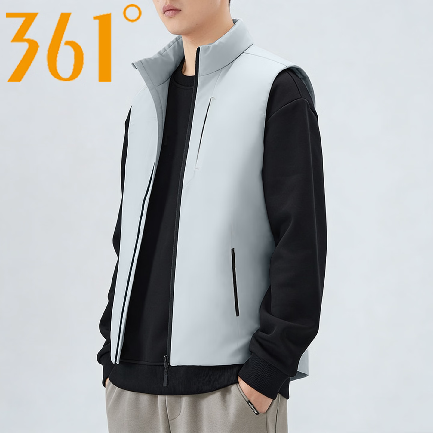 361°男装羽绒马甲运动羽绒服2026冬季新款立领开襟休闲保暖外套