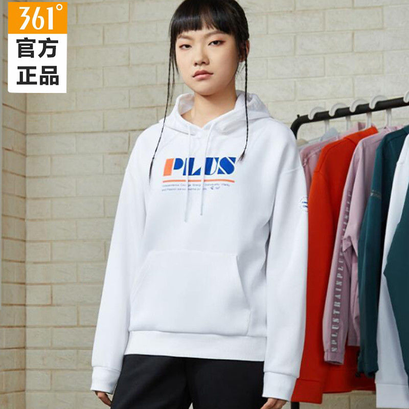 361度女款春季套头连帽卫衣套装字母保暖母上衣针织收口运动长裤