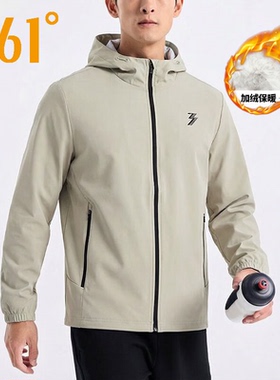 361°绒里风衣运动外套男2025冬季反光印花跑步服保暖连帽上衣
