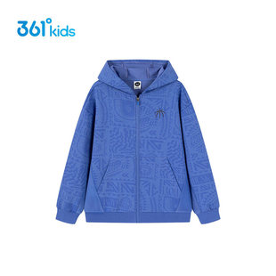 361°童装针织外套男童开襟卫衣2026春季中大童连帽宽松上衣