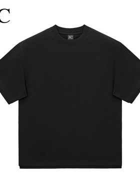 J.C/简裁假两件短袖T恤270克纯棉夏季纯色简约男士圆领体恤衫新款