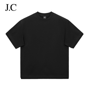 简裁假两件短袖 新款 T恤270克纯棉夏季 圆领体恤衫 纯色简约男士 J.C