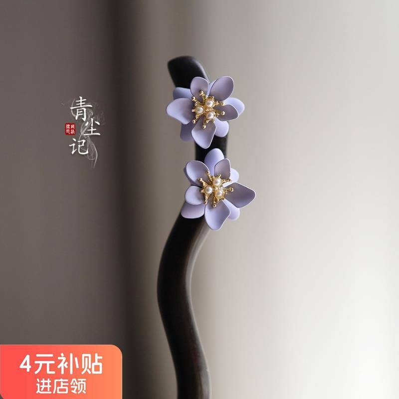 天然檀木簪中式国风手工发钗日常盘发簪子简约旗袍配饰清新花朵木