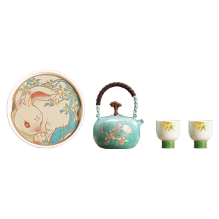 朱炳仁铜 月见喜乐茶器礼盒手工铜壶单人便携泡茶壶功夫茶具套装