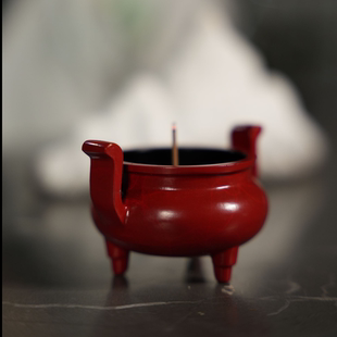 朱炳仁 复古香炉家用茶道茶室大红手工摆件 有求必应官帽炉 中式