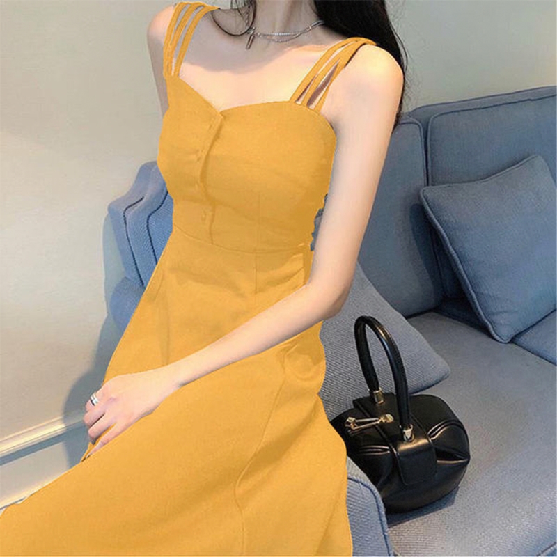 吊带裙春夏季新款潮吊带连衣裙性感黑色气质长款赫本小黑裙长裙女