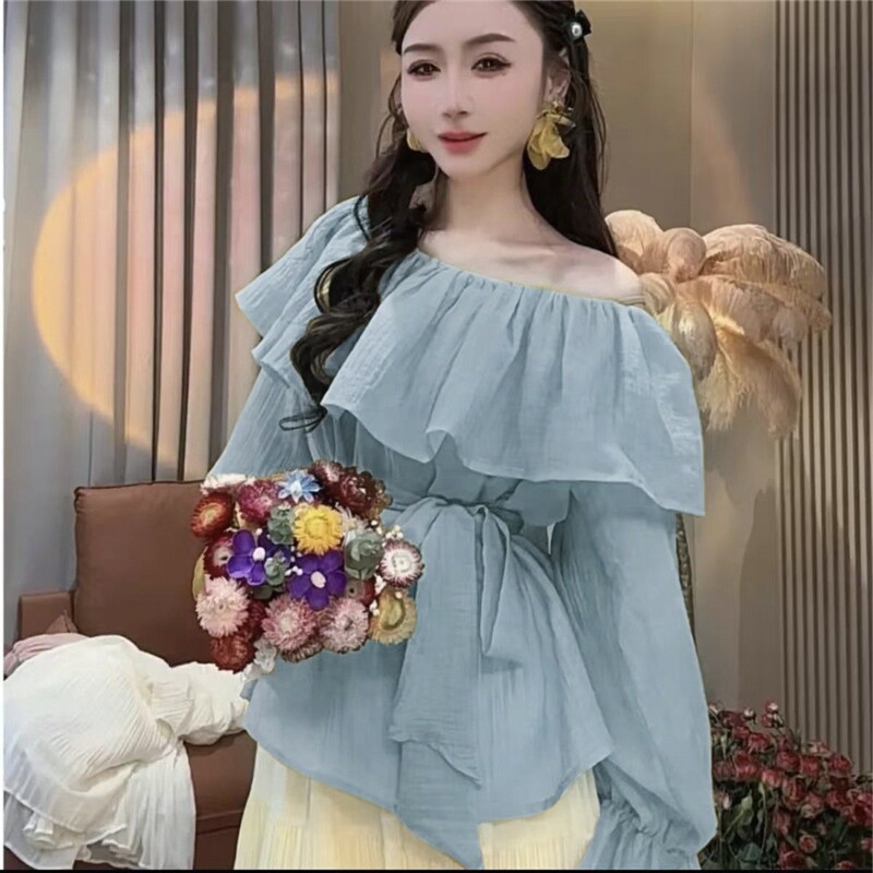 超好看减龄衬衫独特漂亮女装气质露肩上衣开春小众穿搭2026年新款
