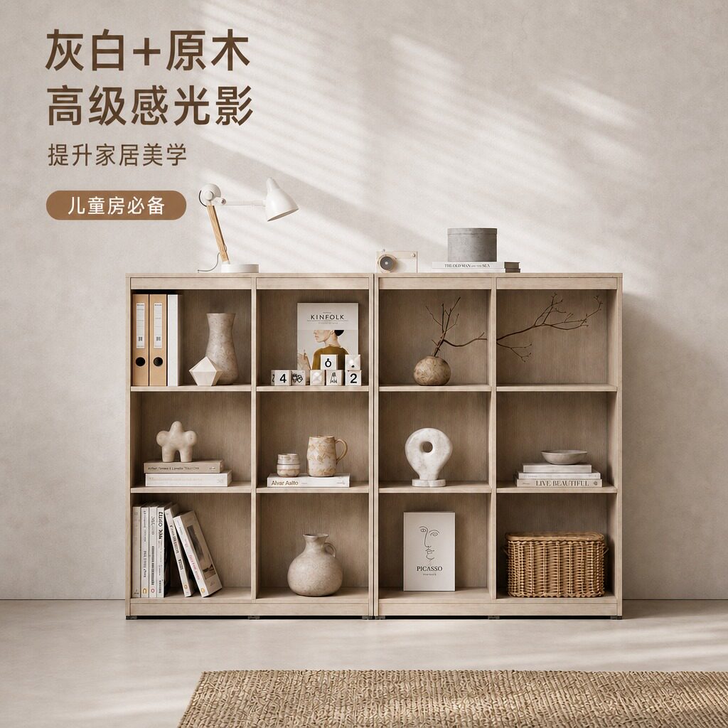 hanssem汉森儿童收纳柜开放格结构款实木展示架玩具置物架书架