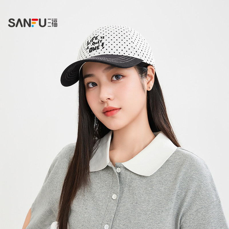 三福日漫少女波点棒球帽鸭舌帽 休闲服饰配件配饰帽子518716