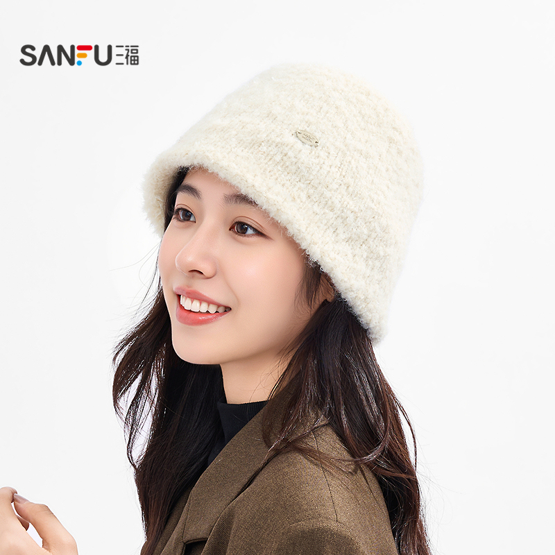 三福针织水桶帽西瓜帽 韩系复古保暖造型服饰套头帽子847568