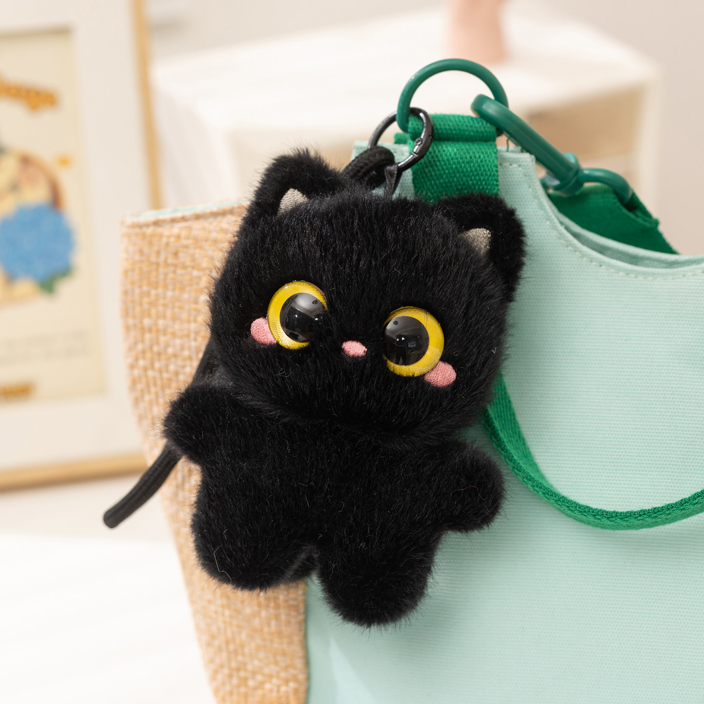 墨团子小猫毛绒玩具背包挂饰公仔小黑猫发声挂件玩偶送女生日礼物图片