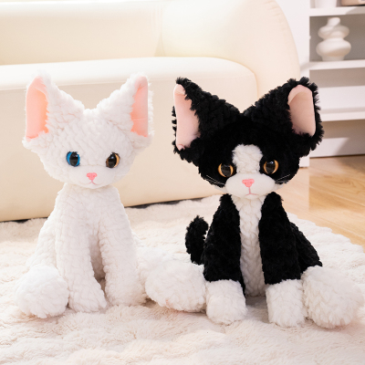 正版德文猫玩偶黑猫毛绒玩具卷毛猫咪公仔女睡觉抱枕娃娃生日礼物