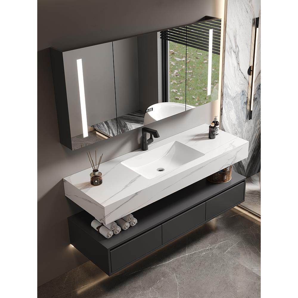 洗手间洗漱台一体盆酒店风浴室柜酒店风岩板无缝陶瓷卫生间洗脸盆