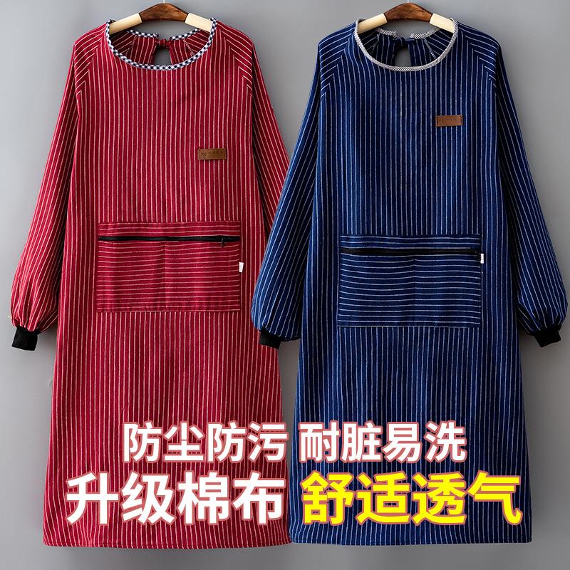 防水防油罩衣年轻款新型罩衣加肥长袖围裙家用厨房防油污棉布加大