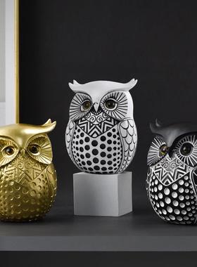 餐边柜装饰品摆件简约轻奢猫头鹰动物树脂工艺品摆件家居客厅电视