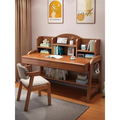 桌子女生卧室学习桌初中生实木儿童中小学生家用书架一体桌卧室可