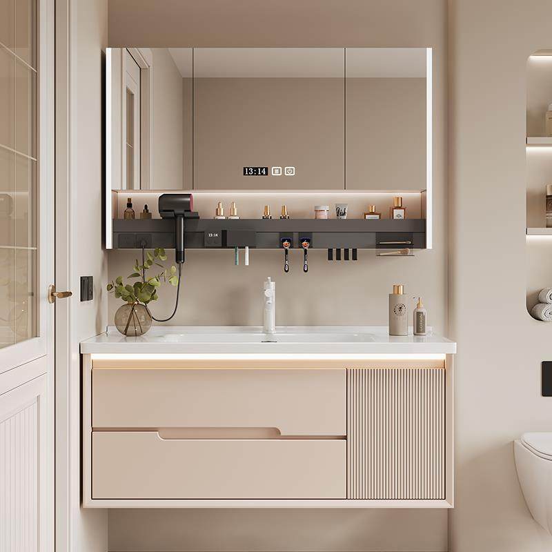 面盆柜洗漱台一体盆小户型洗漱池奶油风陶瓷浴室柜卫生间洗手盆洗