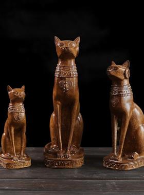 2025年新款客厅摆件北欧简约复古仿木色埃及猫摆件树脂工艺品民宿