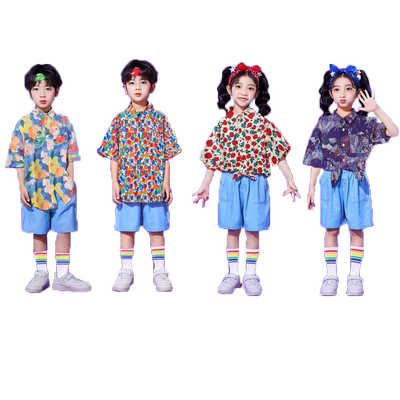 儿童港风复古80年代怀旧表演出服装花衬衫小学生运动会幼儿园啦啦