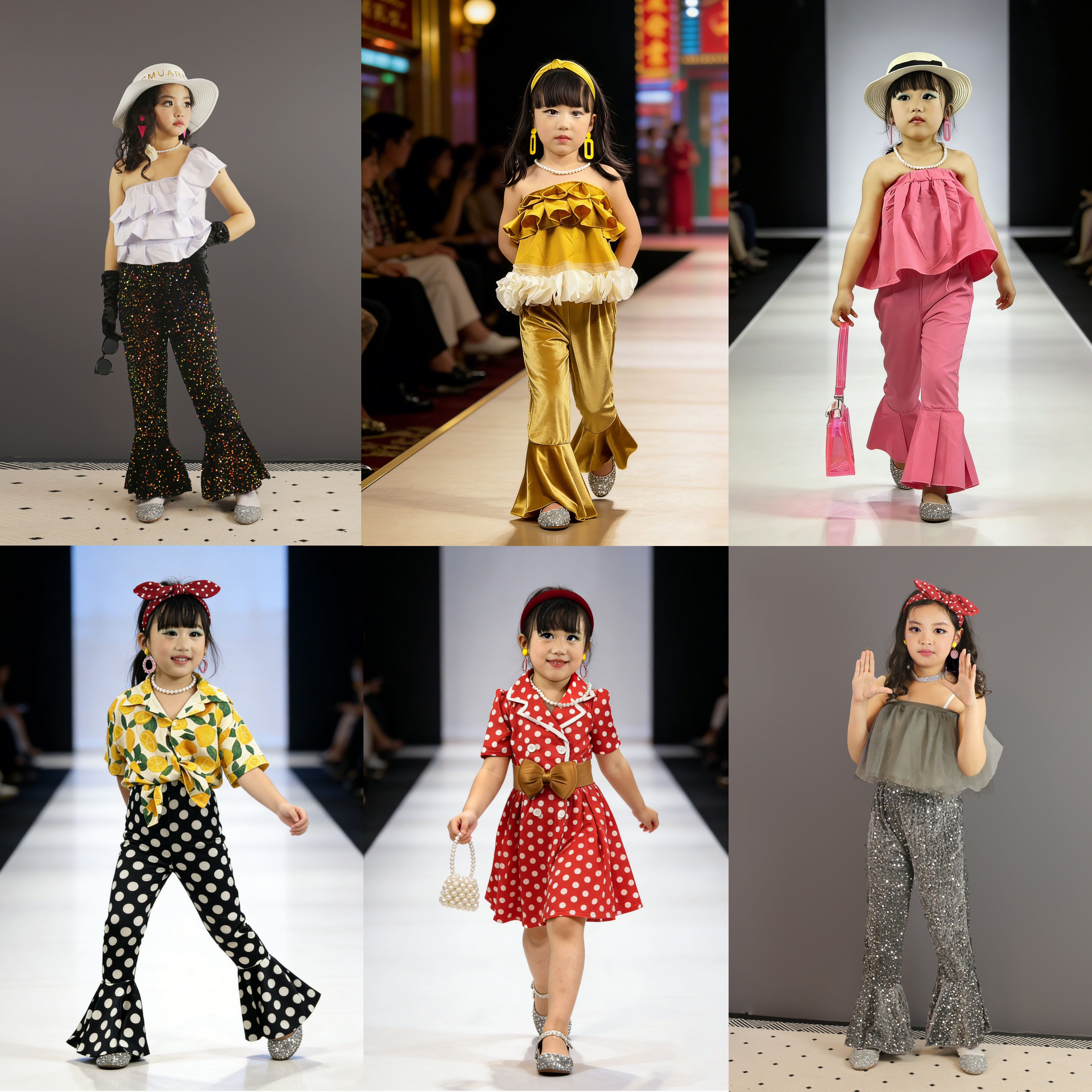8090年代儿童演出服港风怀旧复古女童装幼儿园走秀表演套装喇叭裤
