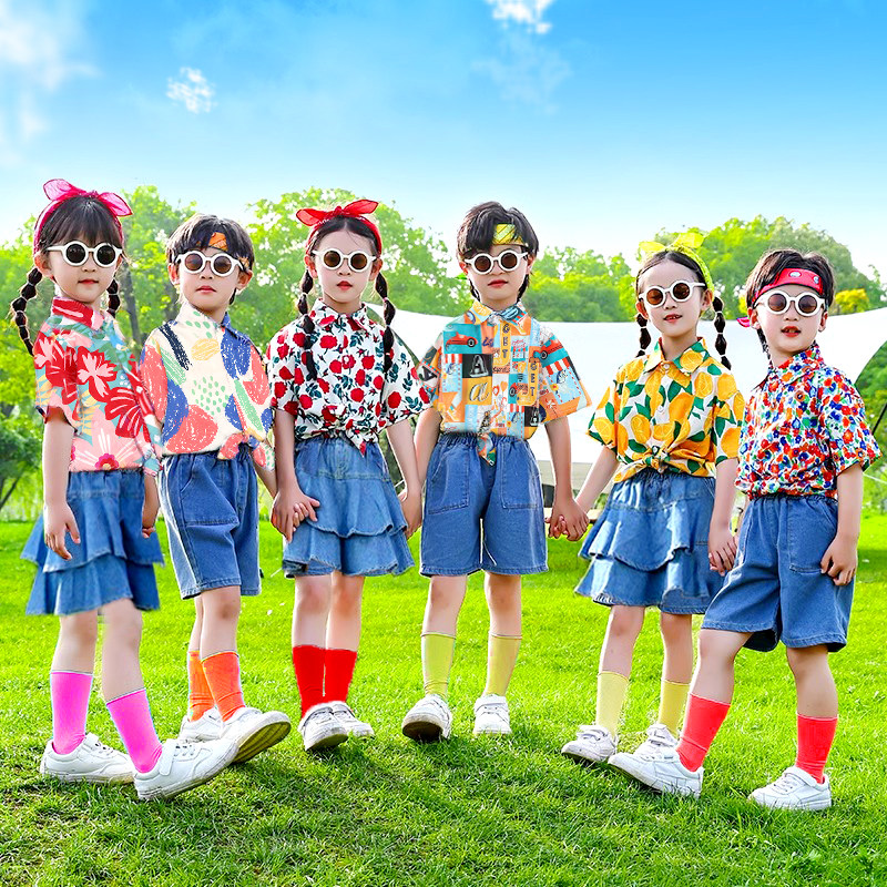 儿童港风复古80年代怀旧表演出服装花衬衫小学生运动会幼儿园啦啦