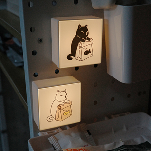 猫食堂装饰冰箱贴会发光的磁贴猫窝创意磁吸ins氛围灯猫灯牌摆件