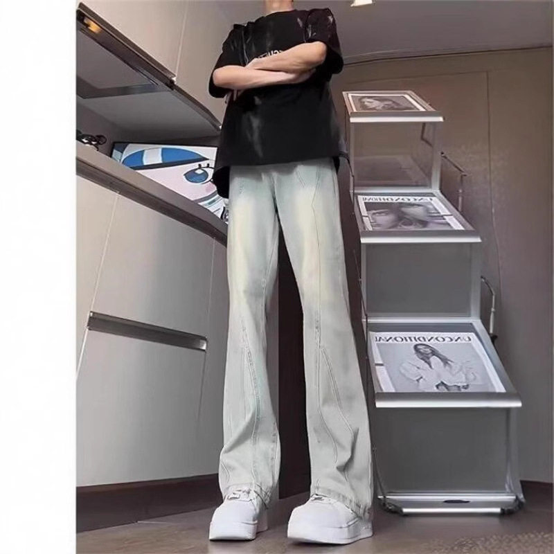 黑灰色渐变牛仔裤男美式高街vibe裤子提档版型直筒工装修身微喇裤
