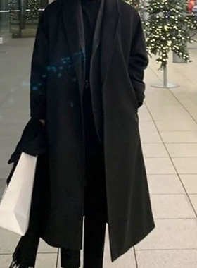 秋冬季毛呢大衣男双层风衣中长款过膝韩版高级感羊绒呢子外套潮流