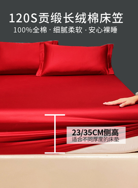 高支纯色红色床笠2米床罩单件全棉纯棉180x200cm席梦思床垫床包
