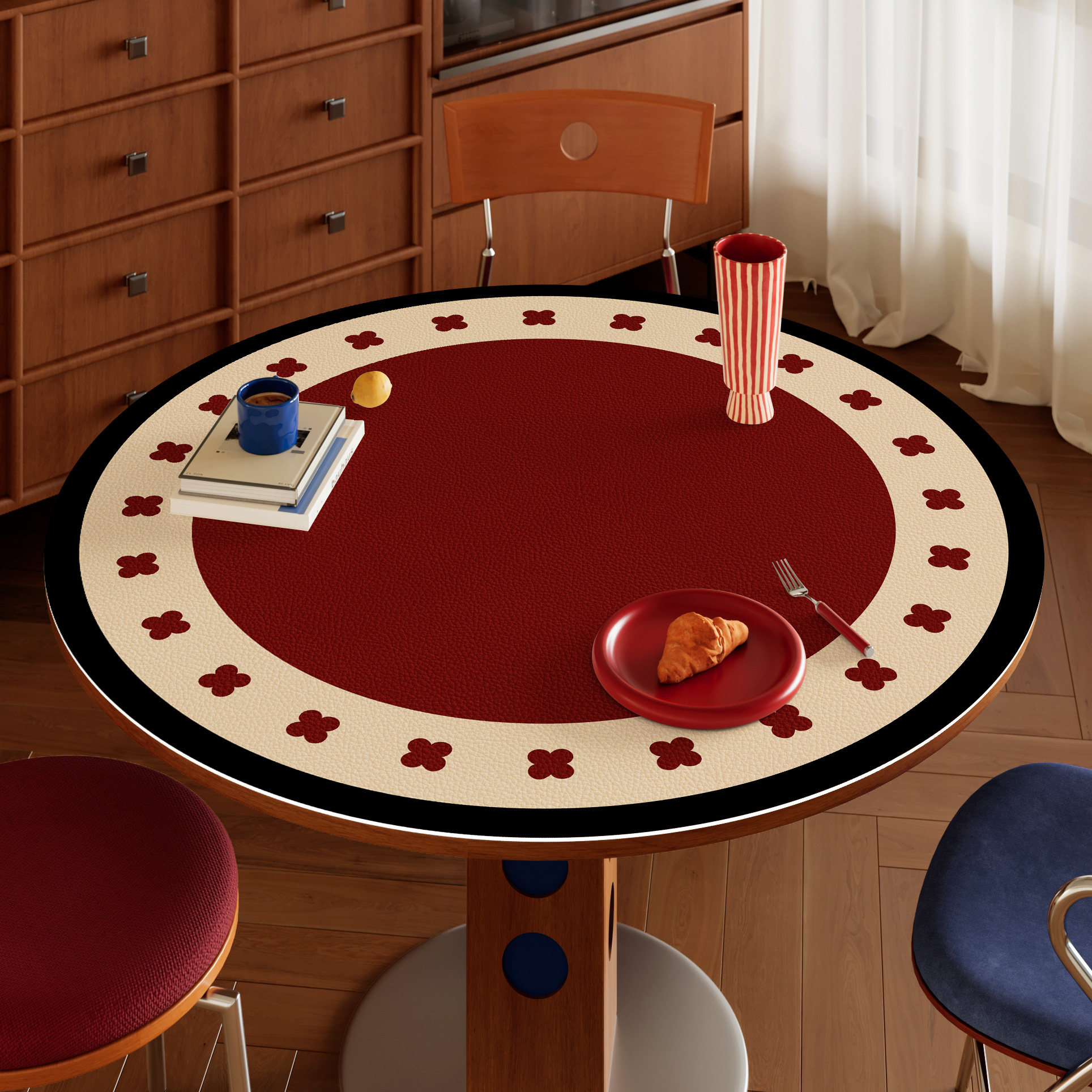 圆桌垫中古风红色圆形餐桌布免洗防油防水防烫茶几桌面保护垫台布,居家布艺,桌布,淘宝优惠券,粉丝福利购,淘宝优惠卷